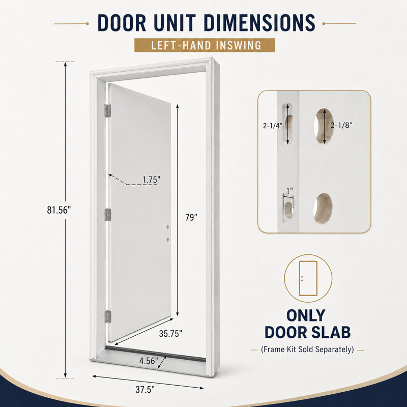 Panneau de porte d'entrée contemporain en fibre de verre 36 po x 80 po avec vitrage décoratif, ouverture vers l'intérieur à gauche, noir, panneau seulement