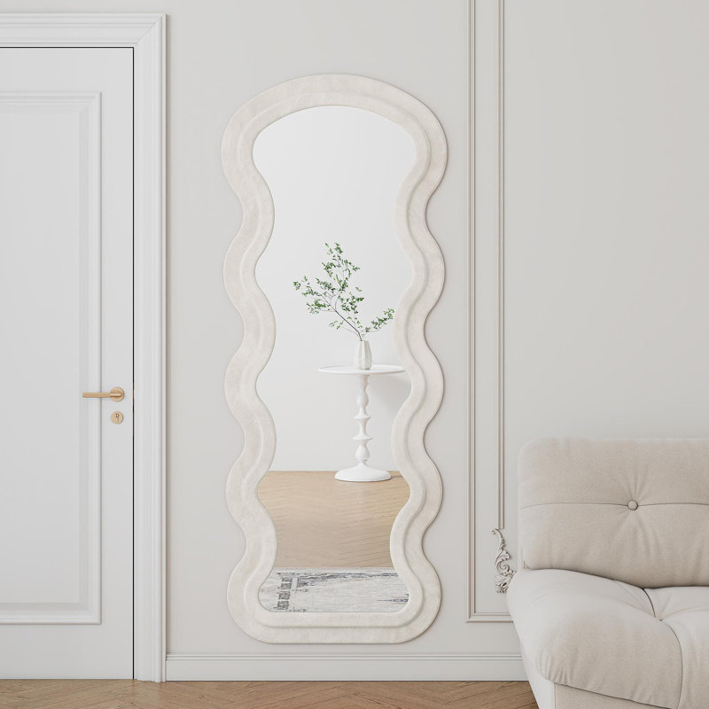 Flannel Full Length Wave  Floor Mirror  For Bedroom Living Room Hanging Or Against The Wall(White), White