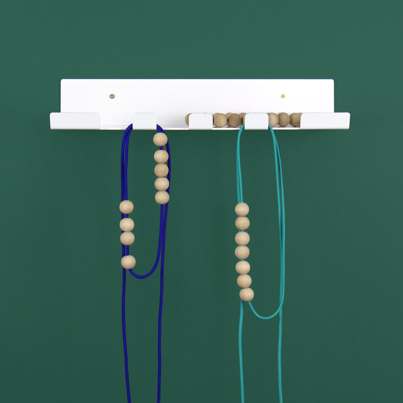 Metal Floating Shelf With Hooks, 3" H x 16" W x 5.37" D, White