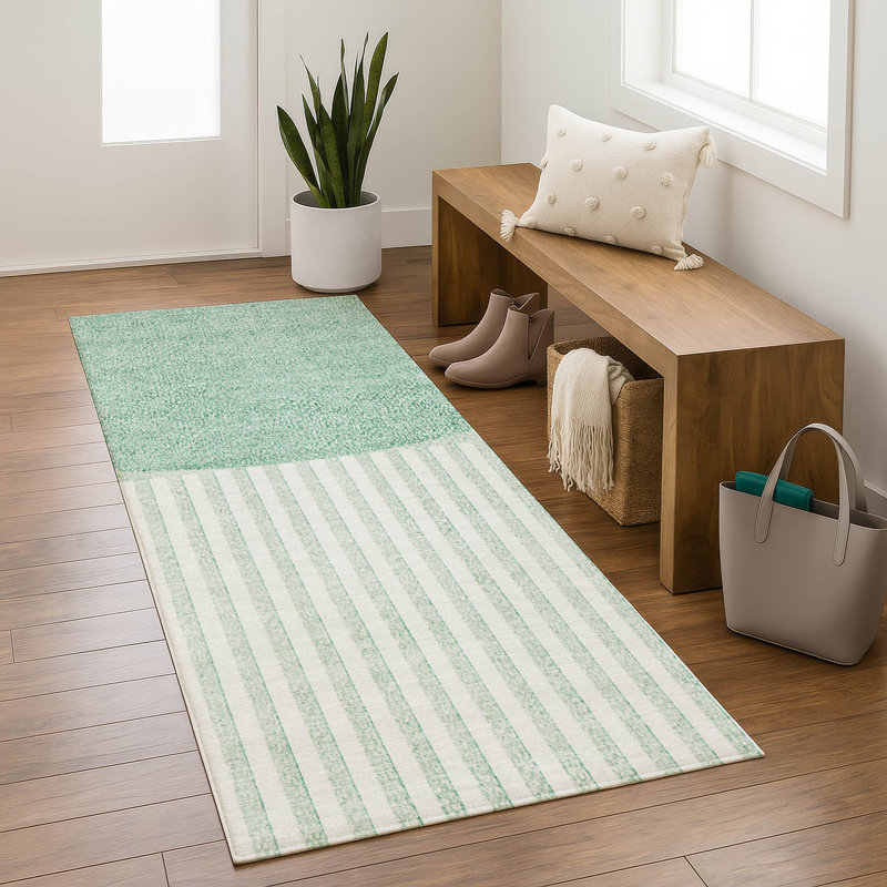 Premium Machine Washable Mayfield AMF2134 Geometric Rug, 2'3" x 7'6" Runner, Teal