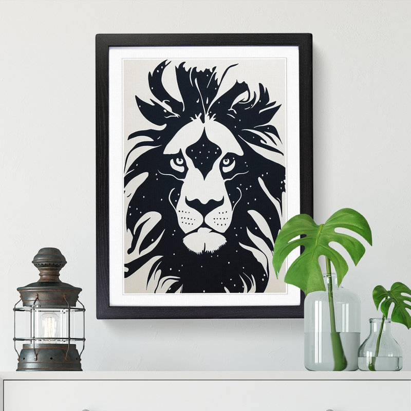 Lion Monochrome - Picture Frame Print, Black, 34cm H x 25cm W x 2cm D