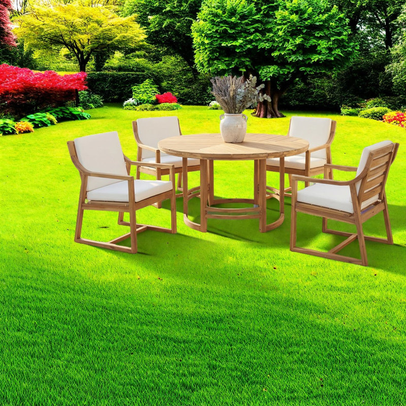 Ensemble de salle à manger de patio en bois d'acacia durable, finition teck clair pour des espaces extérieurs élégants