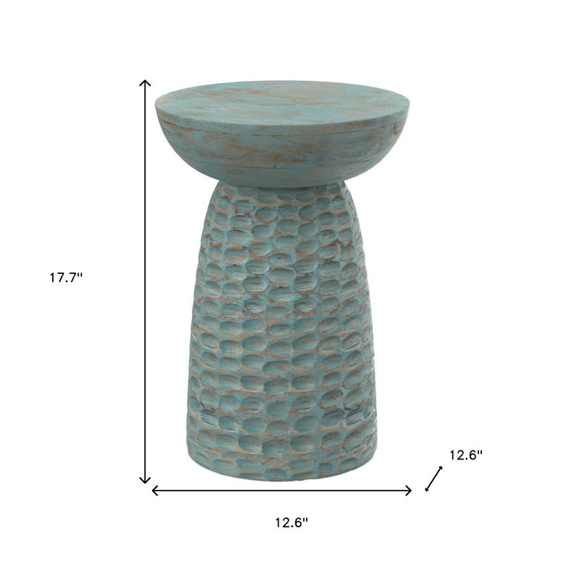 Table de bout ronde 18 po en bois massif bleu sarcelle patiné