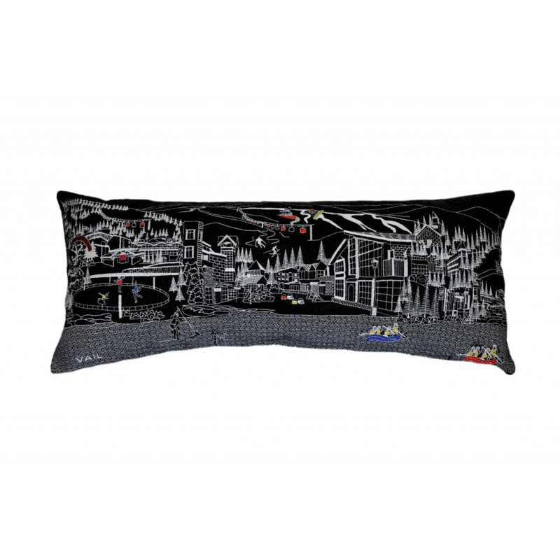 Housse de coussin en lin neutre, 14 po x 35 po, Noir mat / gris, Forme rectangulaire