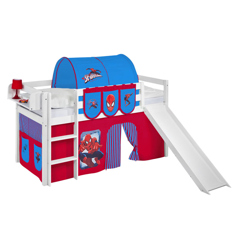 Spiderman Single (3') High Sleeper Bed with Slide and Curtain