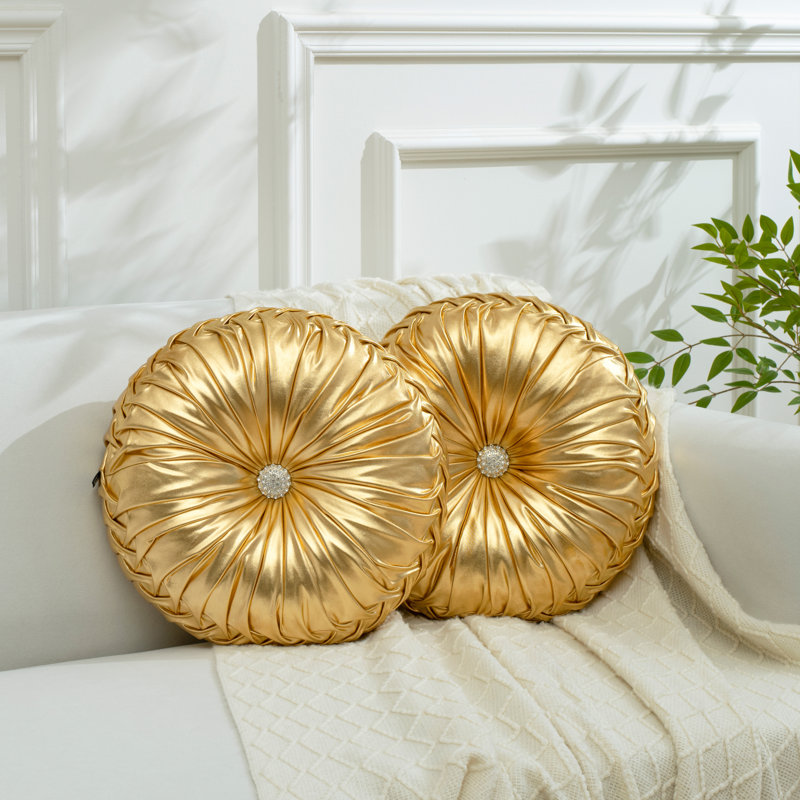 Ensemble de 2 coussins décoratifs ruchés ronds pour le salon de la chambre, Or