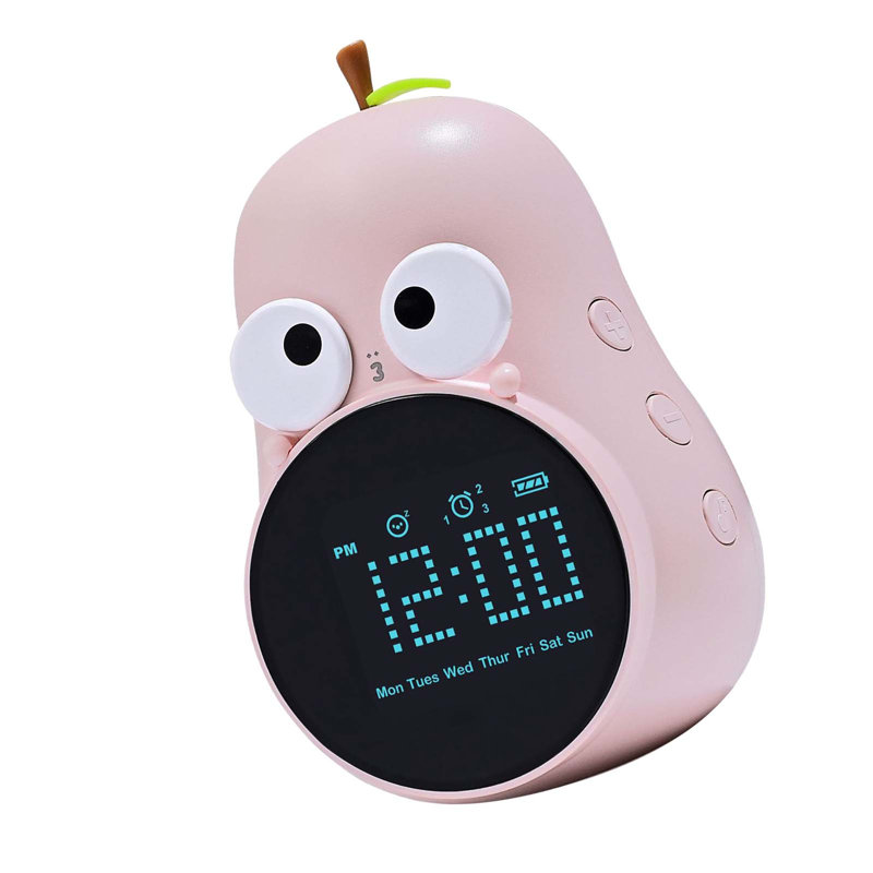 Réveil poire, dessin animé mignon pour enfants, apprentissage de l'anglais, version standard rechargeable, rose prune