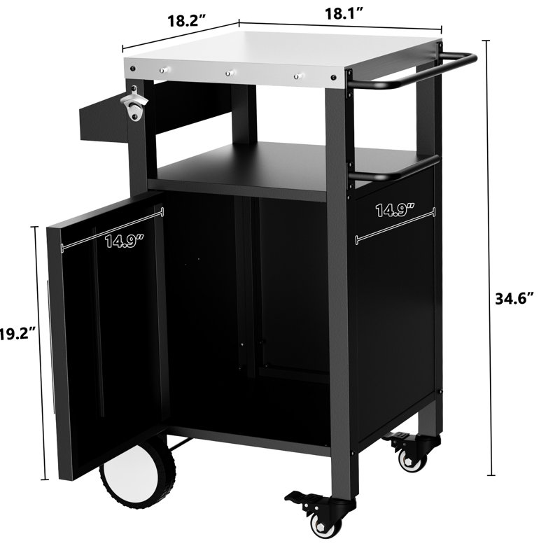 Chariot de table de bar extérieur - Profitez de boissons et de collations à l'extérieur, cuisine roulante noire polyvalente