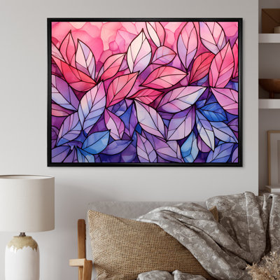 Rose et mauve, plantes tropicales, feuilles II - fuschia, art mural