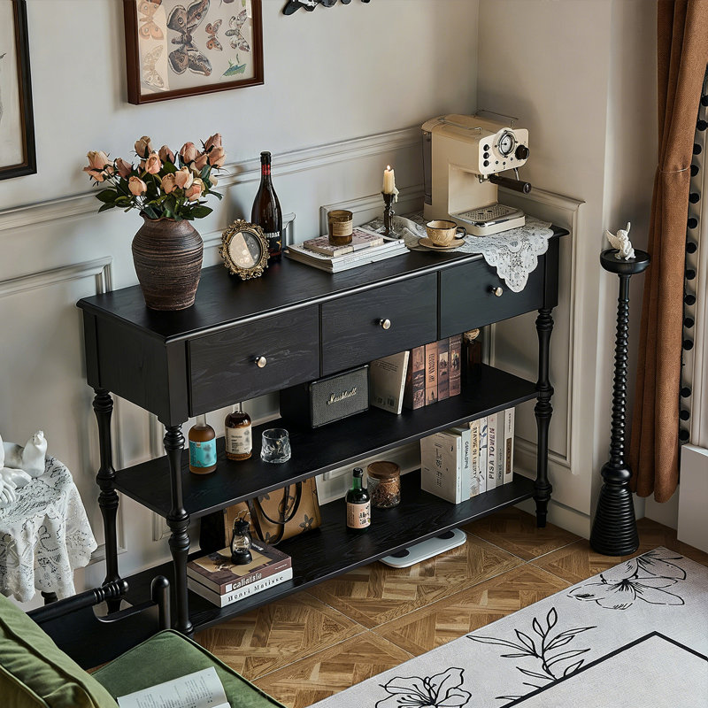 Console noire élégante de style américain, H 35,4 po x l 51,2 po x P 15,7 po