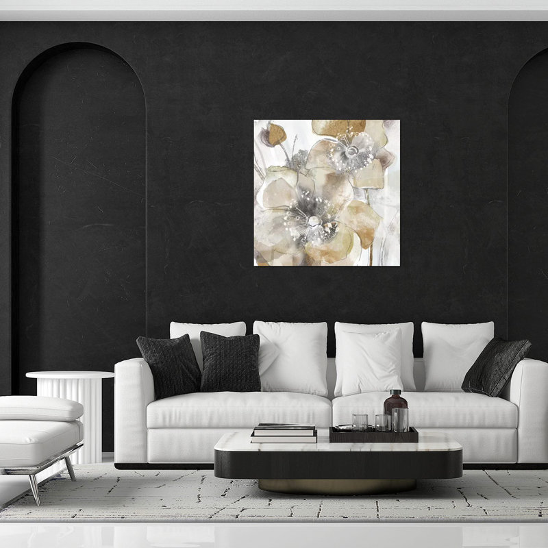 «Taupe Spring Poppy II» par Maria Donovan - peinture sans cadre, H 24 po x l 24 po x P 0,25 po