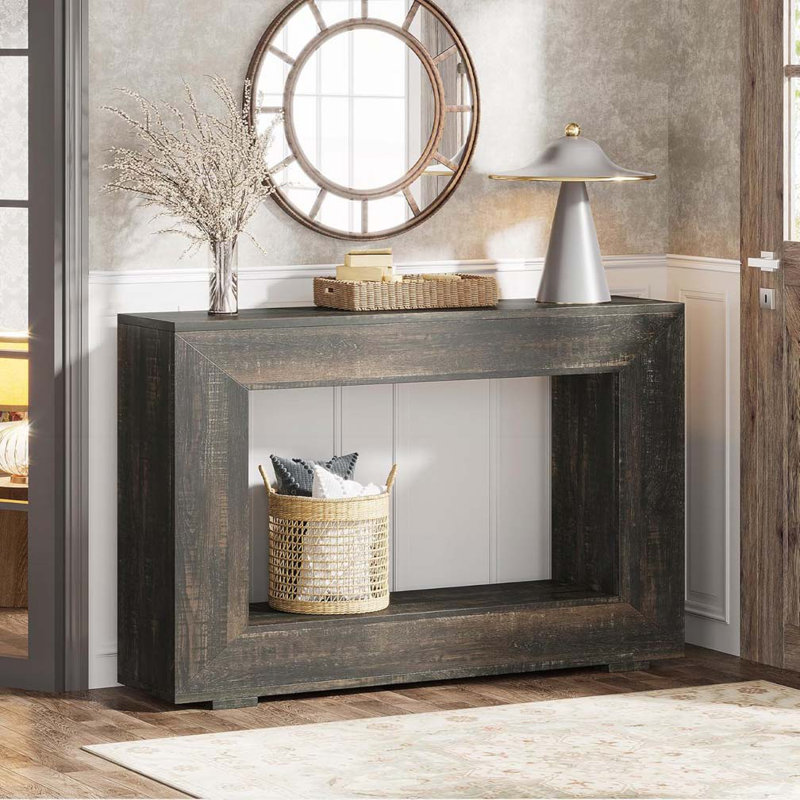 Console Farmhouse avec rangement, tablette ouverte, Noir