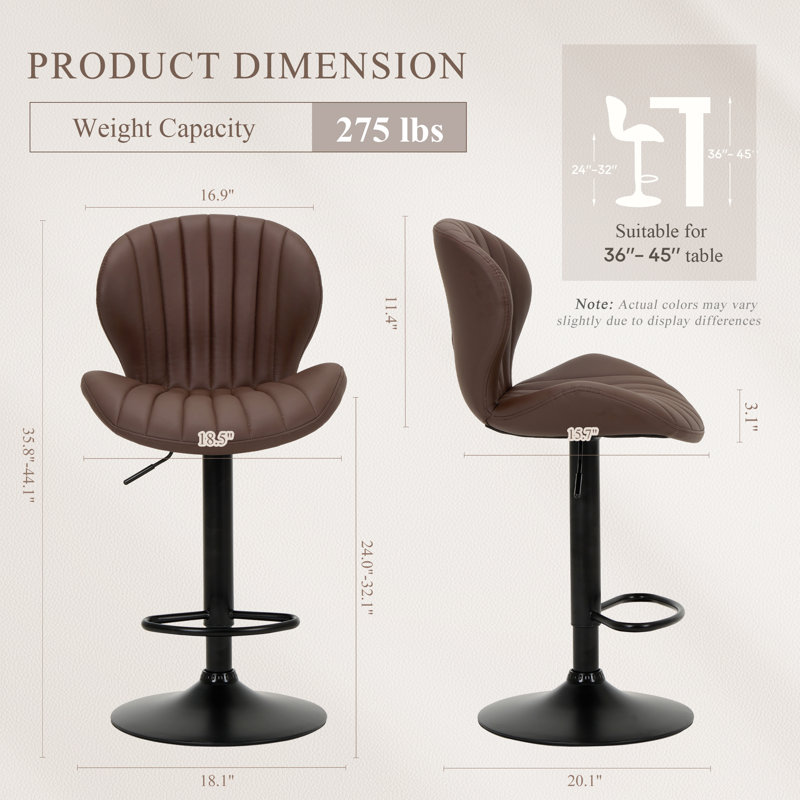360° Swivel Upholstered Bar Stool – Height Adjustable with Sturdy Metal Frame, Brown