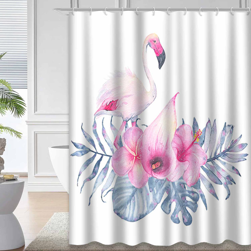 Aquarelle, bouquet de fleurs tropicales, flamant, hibiscus, feuilles, palmier indigo avec crochets, L 72 po x l 78 po