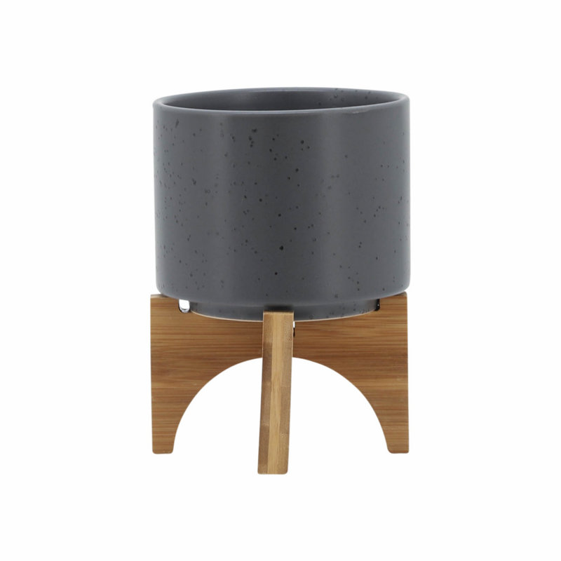 Pot Planter With Drainage Hole, Ceramic Pot Planter With Wood Stand