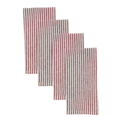 Serviettes tissées rayées en tissu (ensemble de 4) - Serviettes de table en mélange de lin pour tous les jours