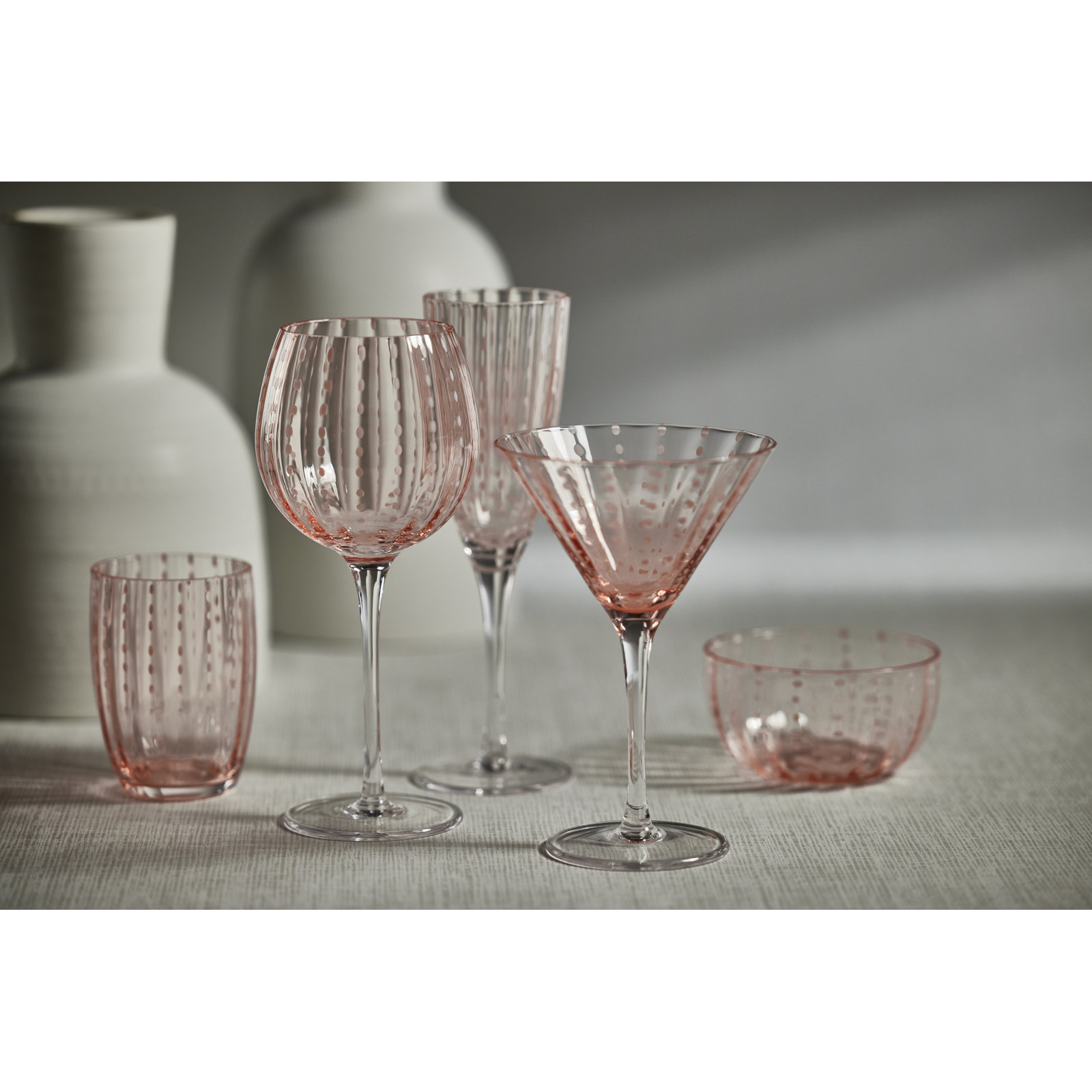 Pescara White Dot Martini Glasses, Set of 4, Pink