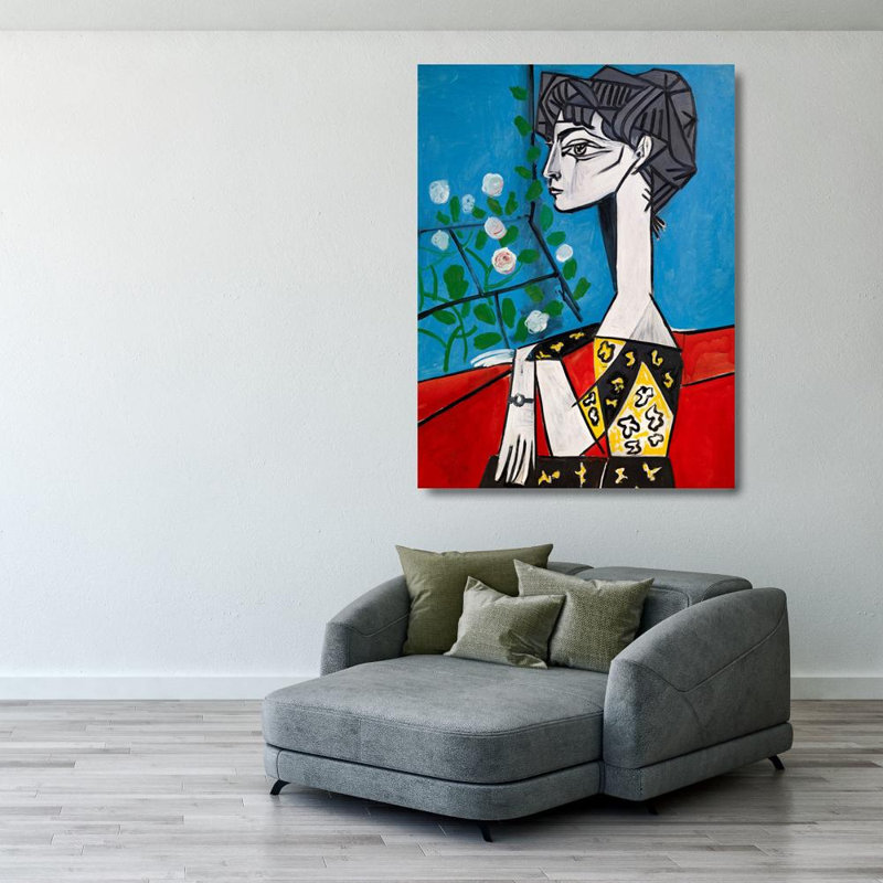 Jacqueline with flowers, 37" H x 28" W