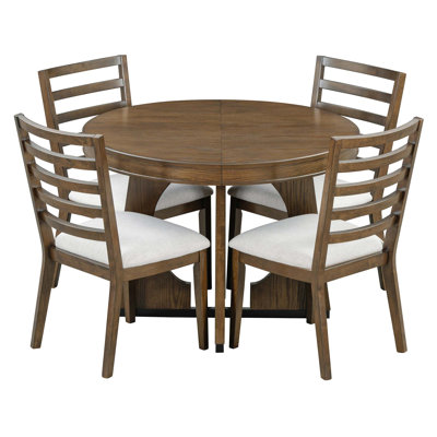 Table de salle à manger ronde pour 4 avec chaises, ensemble de table de salle à manger extensible avec rallonge centrale amovible, ensemble de table de salle à manger rétro 5 pièces Design géométrique unique pour la cuisine et la salle à manger