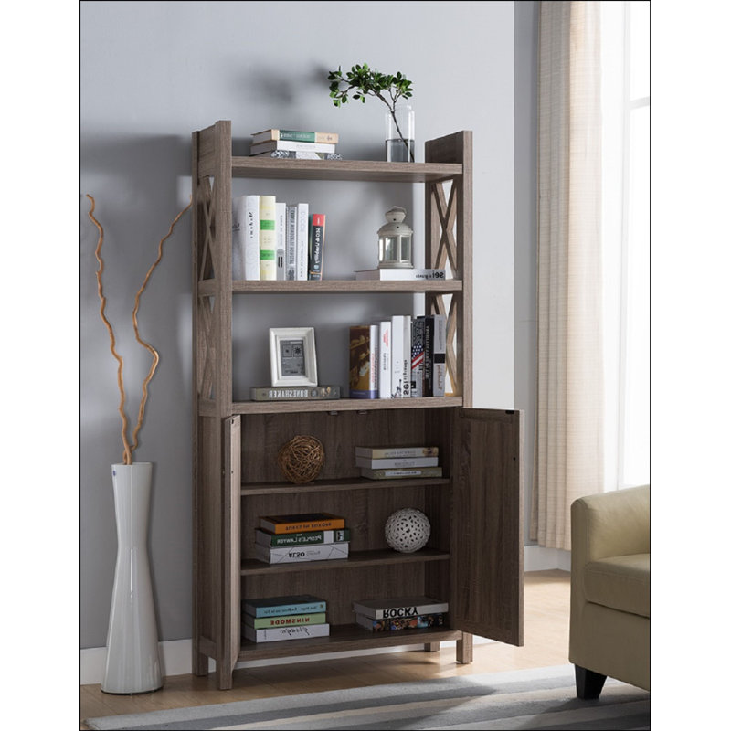 Gilchrist 69" H x 34" W 2-Door Standard Bookcase,Wooden Display,Storage Cabinet with 2 Shelves, Dark Taupe