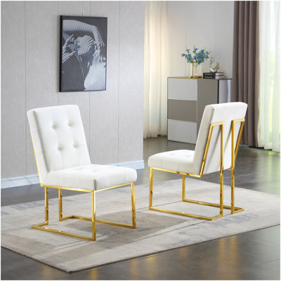 Ensemble de 2 chaises de salle à manger Modern Velvet, conception capitonnée et base en acier inoxydable