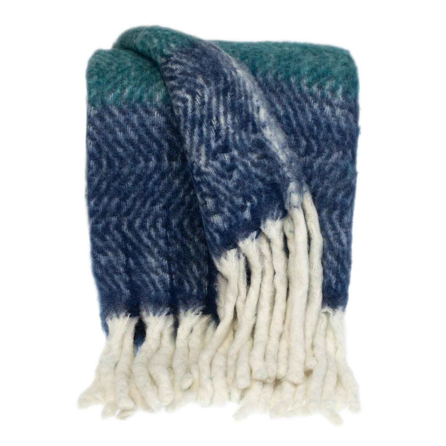 Ixia Knit Wool Throw Blanket, Blue