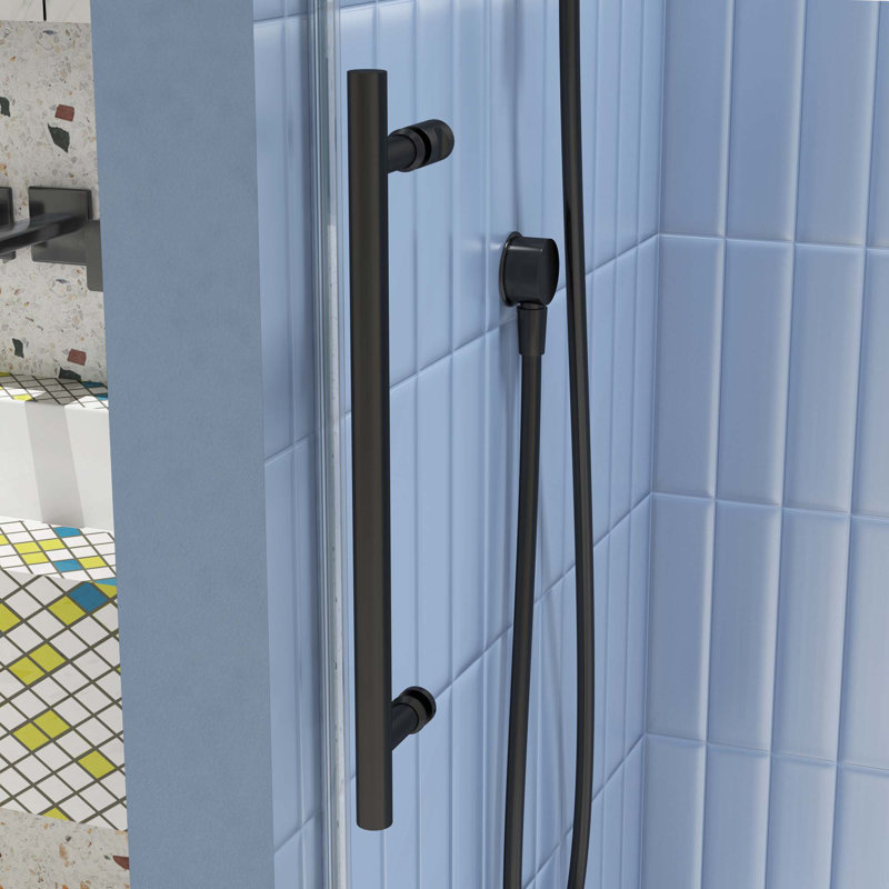 Porte de douche en verre, porte coulissante, avec verre trempé, Noir