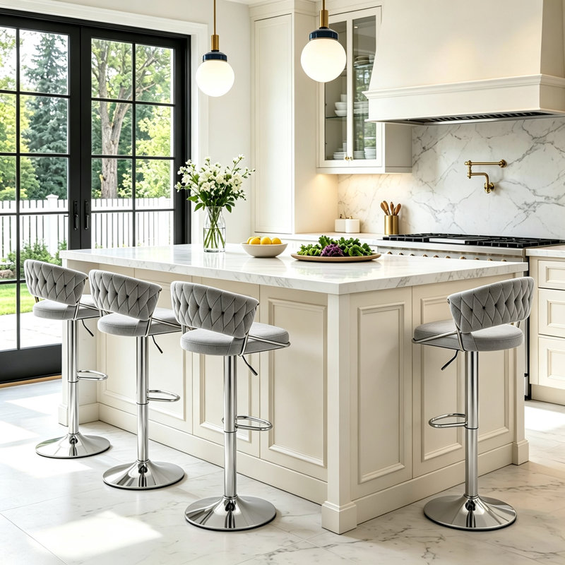 Christal Swivel Upholstered Adjustable Height Counter Stool, Gray, Silver