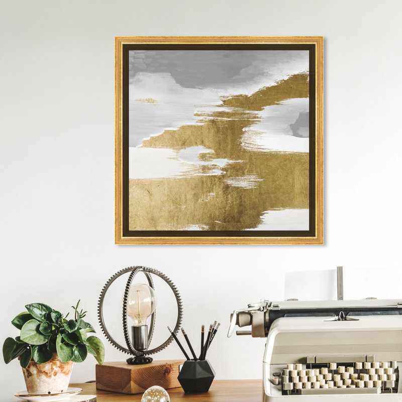 Gold Heaven - Peinture sur toile, Cadre flottant doré, H 12 po x l 12 po