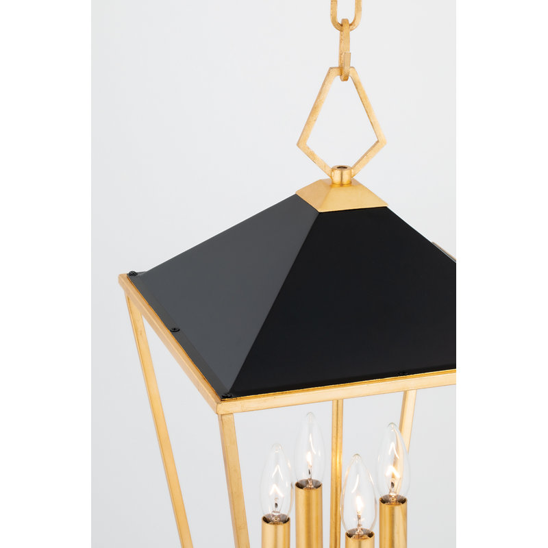 Paxton - Luminaire suspendu moyen 4 lumières - Feuille d'or / finition noire, H 29 po x l 18 po x P 18 po