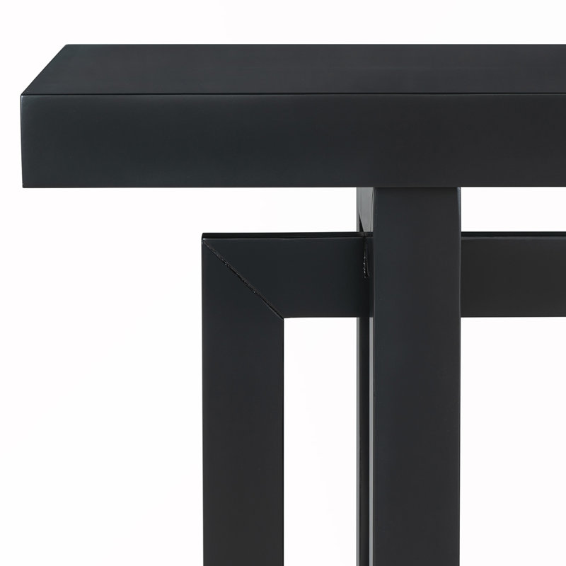 Extra Long Console Table with Wood Top, Black, Black