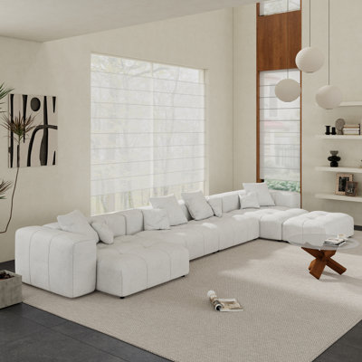 Kay Crumley 5-Piece Upholstered Boneless Modern Linen Fabric Sectional Sofa With Ottoman