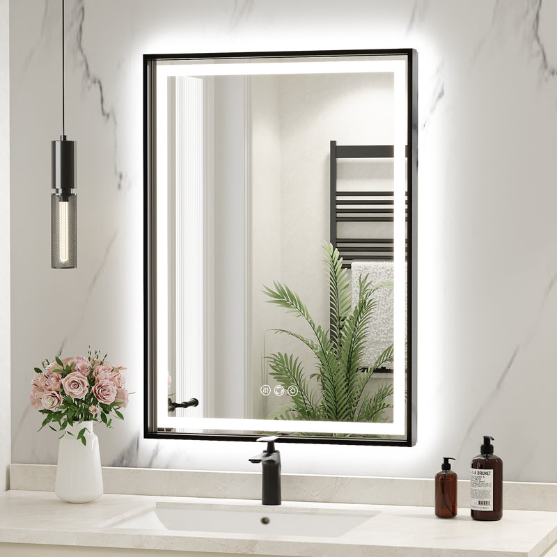 Miroir de salle de bain super lumineux, 28 po x 20 po, Noir, noir, noir, noir