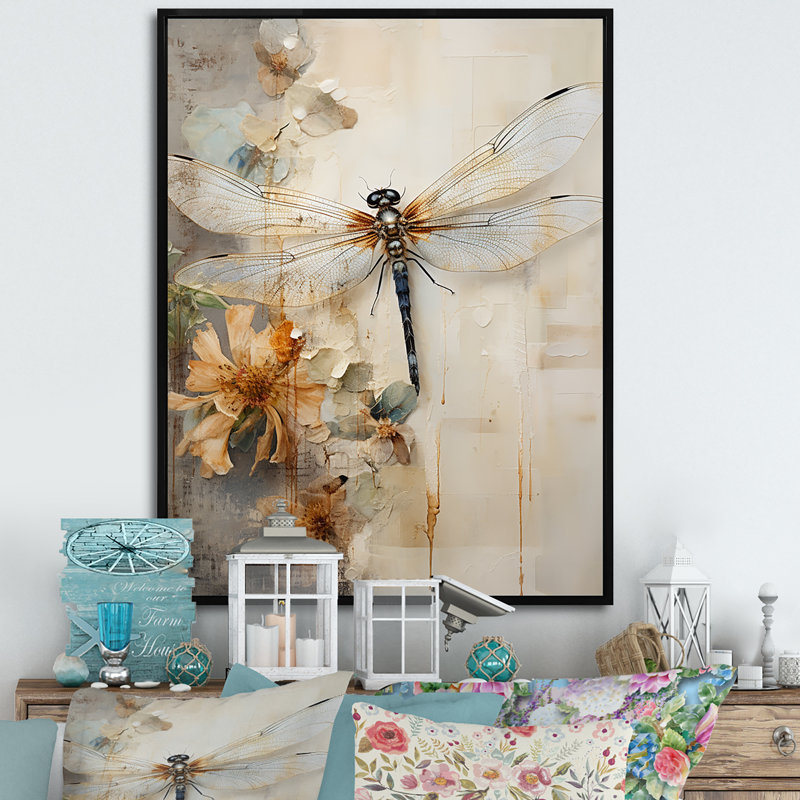 «Dragonfly Delight II», reproduction sur toile, Reproduction avec cadre flottant, H 20 po x l 12 po, Noir