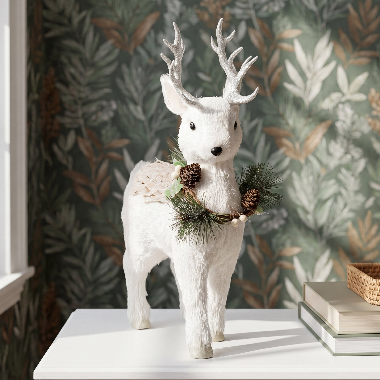 Large White Reindeer Figurine