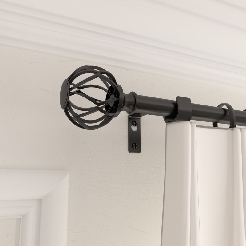 Matte Black Adjustable Curtain Pole Set, 48cm - 84cm