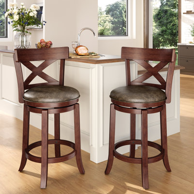 Danazia Traditional Faux Leather Upholstered Swivel Bar Stool with for Kitchen