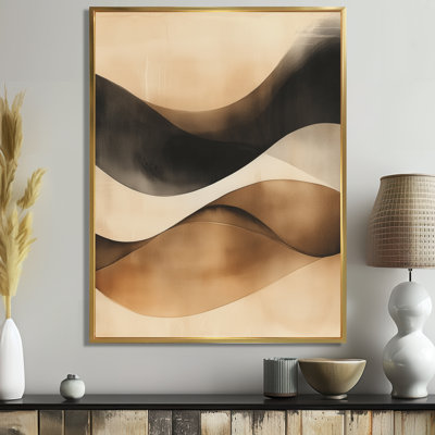 Toile à courbes minimalistes, courbes minimalistes brunes, art mural abstrait brun