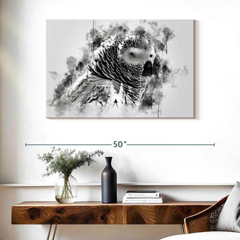 Brampt perroquet gris d'Afrique noir et blanc, H 26 po x l 39 po