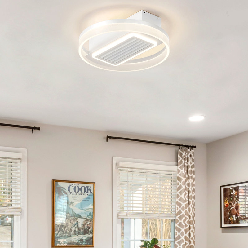 Ventilateur de plafond sans lame à DEL de 20 po avec télécommande - plafonnier encastré moderne avec circulation d'air et luminosité réglable pour le salon, la salle à manger ou la chambre à coucher, moteur silencieux / 6 vitesses / courant contin