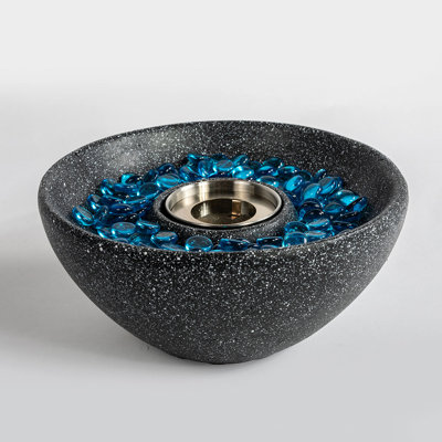 Ethanol Fireplace - Black Portable Tabletop Fire Pit With Concrete And Outer Steel Burn Cup Construction Stainless