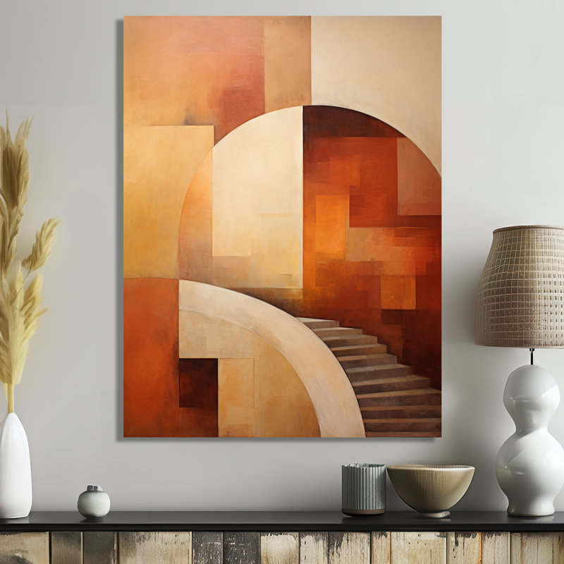 «Stairway To The Side» - Collages abstraits, art mural, H 32 po x l 16 po x P 1 po, Toile tendue