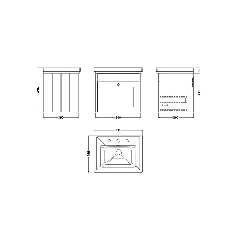 Ashwick 531 mm Bathroom Vanity, Soft Black
