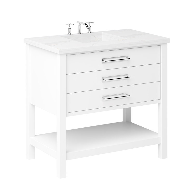 Kiawah Three-Drawer Single Bath Vanity, Pure White, Polished Chrome, 42"