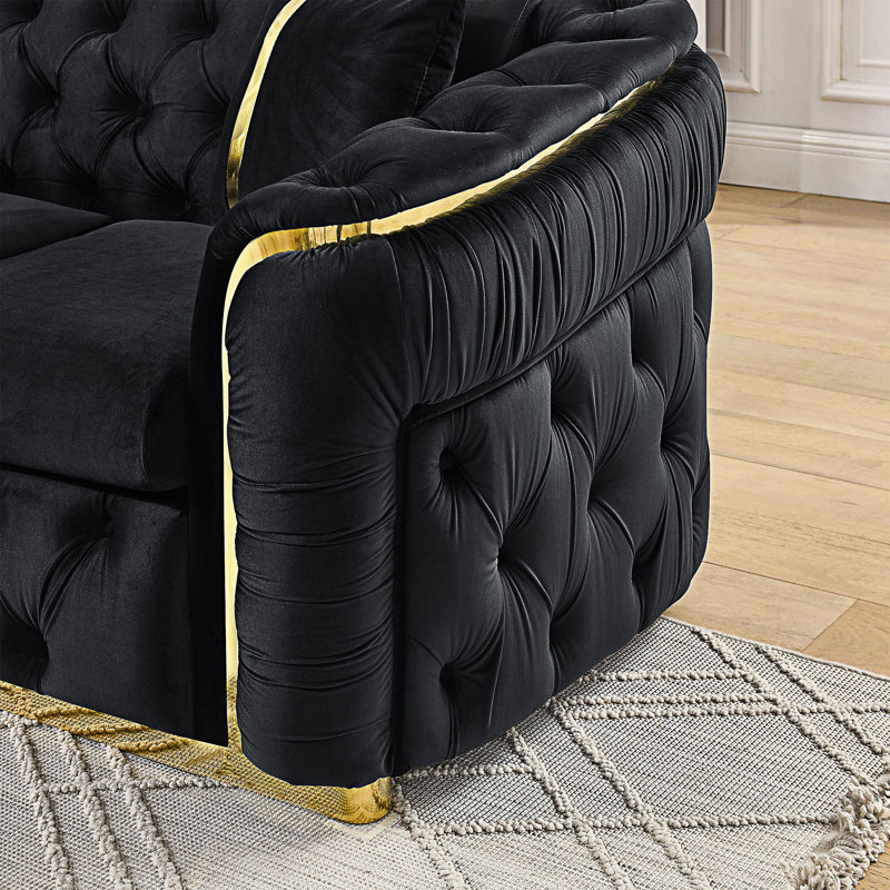Canapé Chesterfield de luxe capitonné, Noir