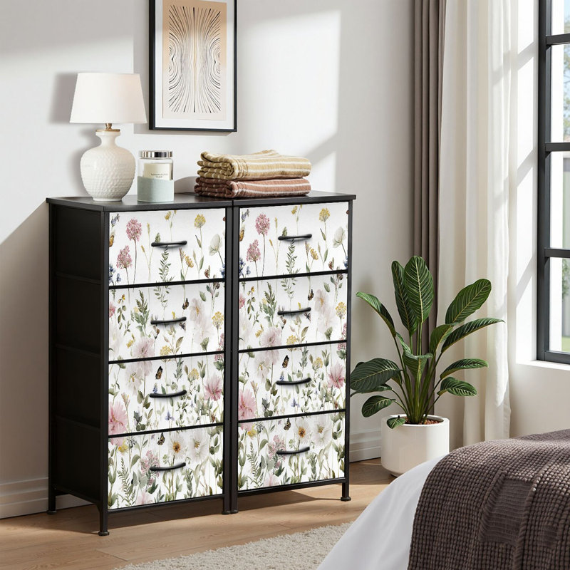 4 Drawer Dresser for Bedroom, Narrow Chest of Drawers, Wooden Top and Study Iron Frame 18"x37.5"-(WxH)
