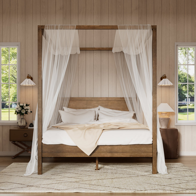 Alonso Solid Wood Canopy Bed With Headboard