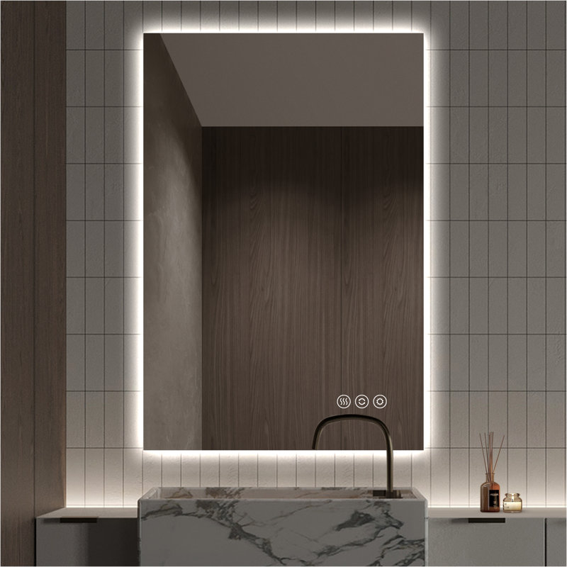 Miroir de salle de bain à DEL rétroéclairé sans cadre avec 3 modes d'éclairage, Horizontal/Vertical, 36 po x 30 po