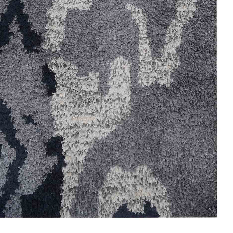 Gris abstrait de qualité supérieure | Tapis blancs en soie noués à la main, Rectangulaire 3 pi x 5 pi