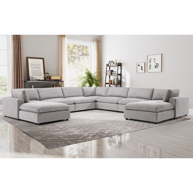 Canapé modulaire rembourré 9 pièces Nuccio, Chenille gris pâle